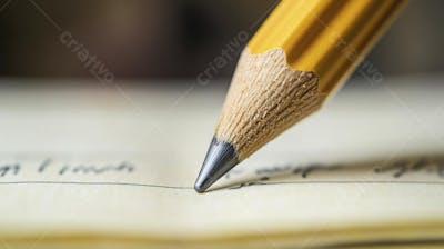 Close-up de um lápis escrevendo em papel com foco suave