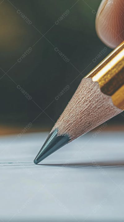 Close-up de um lápis escrevendo em papel com foco suave