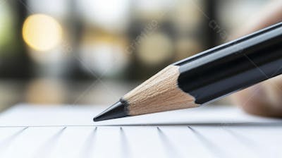 Close-up de um lápis escrevendo em papel com foco suave