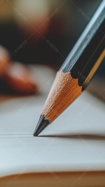 Close-up de um lápis escrevendo em papel com foco suave