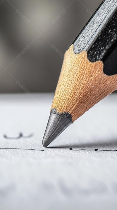 Close-up de um lápis escrevendo em papel com foco suave