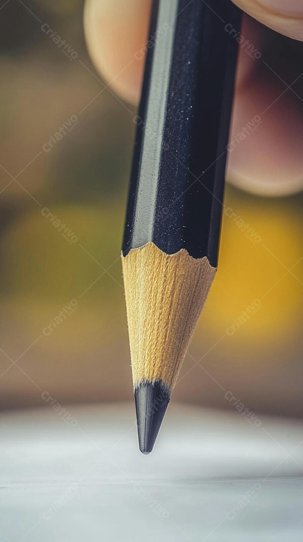 Close-up de um lápis escrevendo em papel com foco suave