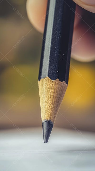 Close-up de um lápis escrevendo em papel com foco suave