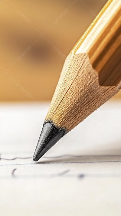 Close-up de um lápis escrevendo em papel com foco suave
