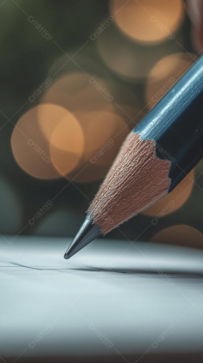 Close-up de um lápis escrevendo em papel com foco suave