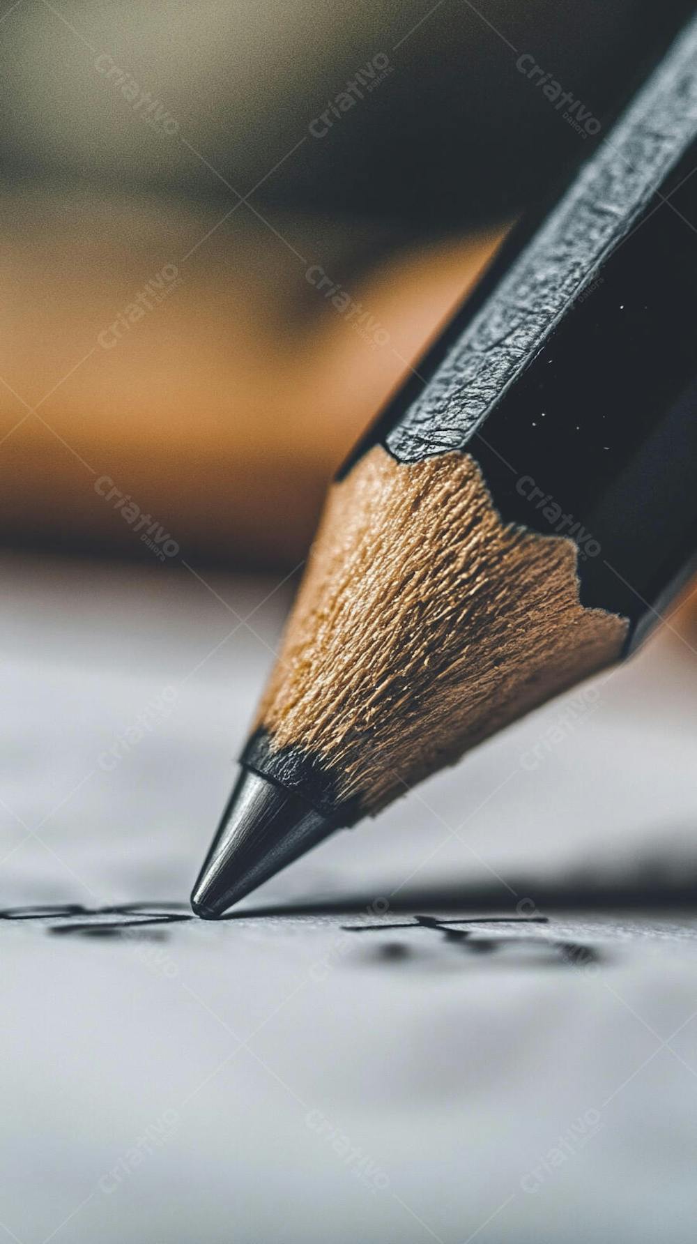 Close-up de um lápis escrevendo em papel com foco suave