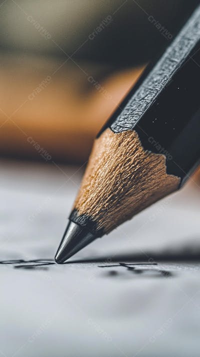 Close-up de um lápis escrevendo em papel com foco suave