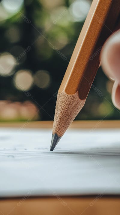 Close-up de um lápis escrevendo em papel com foco suave