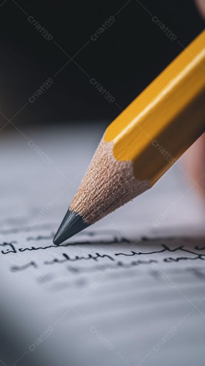 Close-up de um lápis escrevendo em papel com foco suave