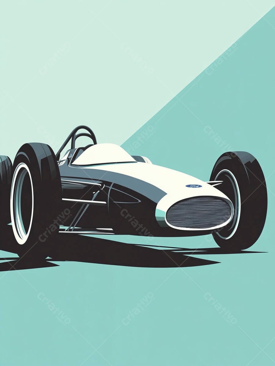 Carro de corrida vintage preto e branco