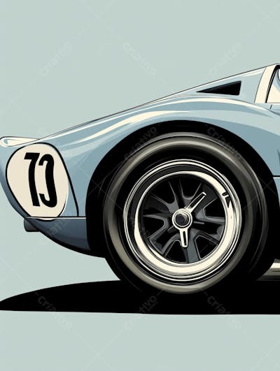 Carro esportivo clássico em arte minimalista com fundo azul