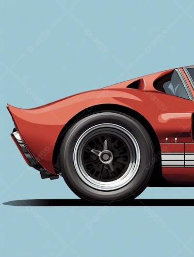 Carro esportivo clássico em arte minimalista com fundo azul