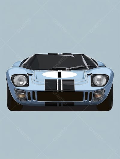 Carro esportivo clássico em arte minimalista com fundo azul