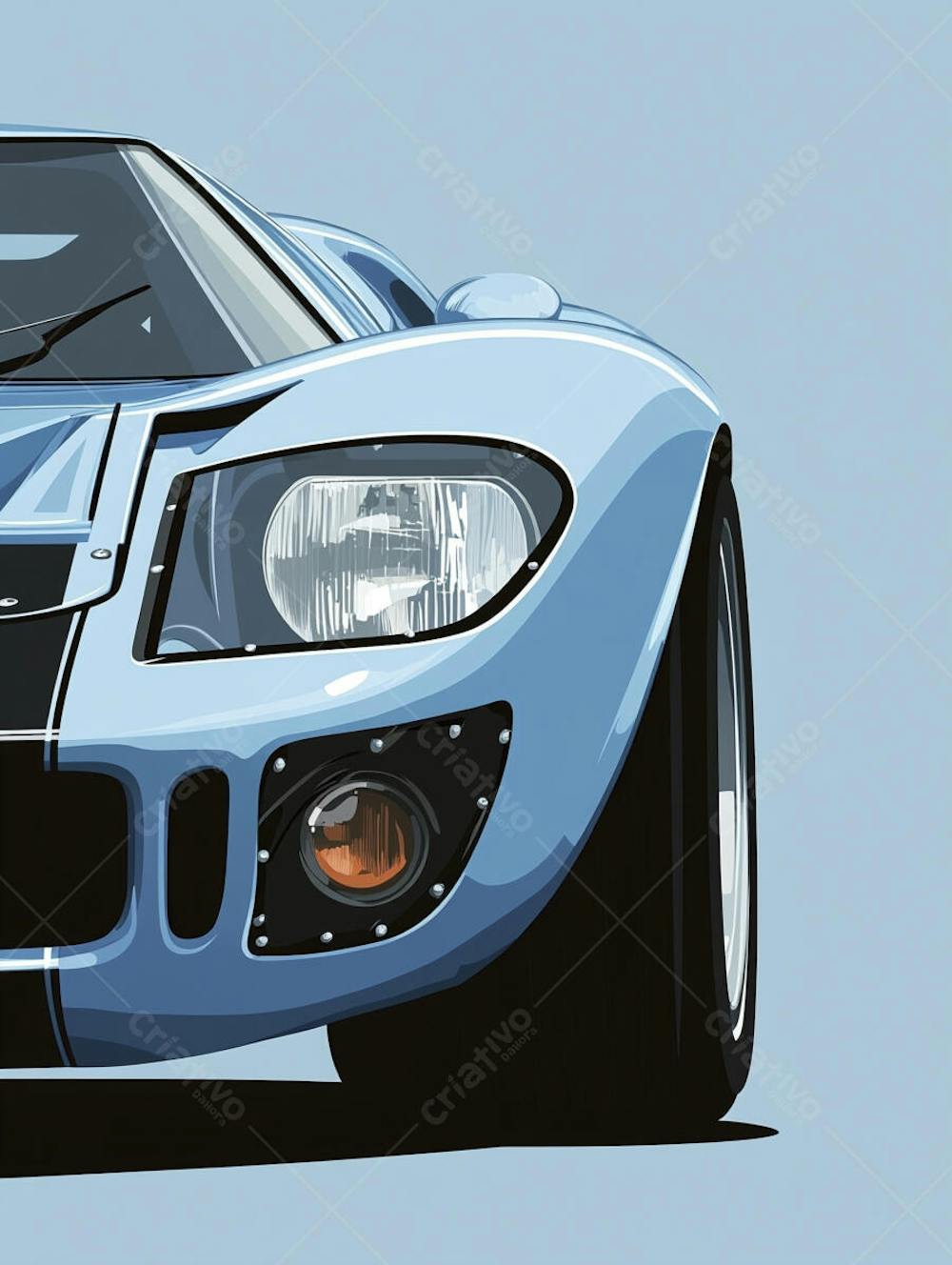 Carro esportivo clássico em arte minimalista com fundo azul