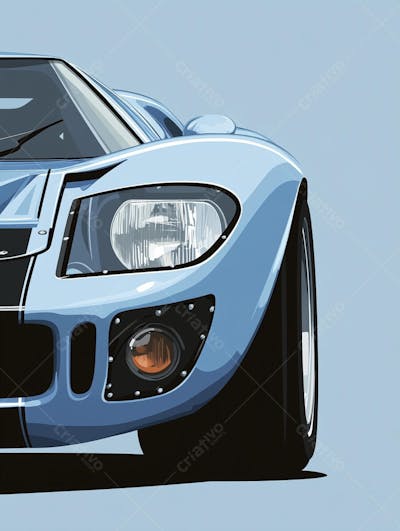 Carro esportivo clássico em arte minimalista com fundo azul