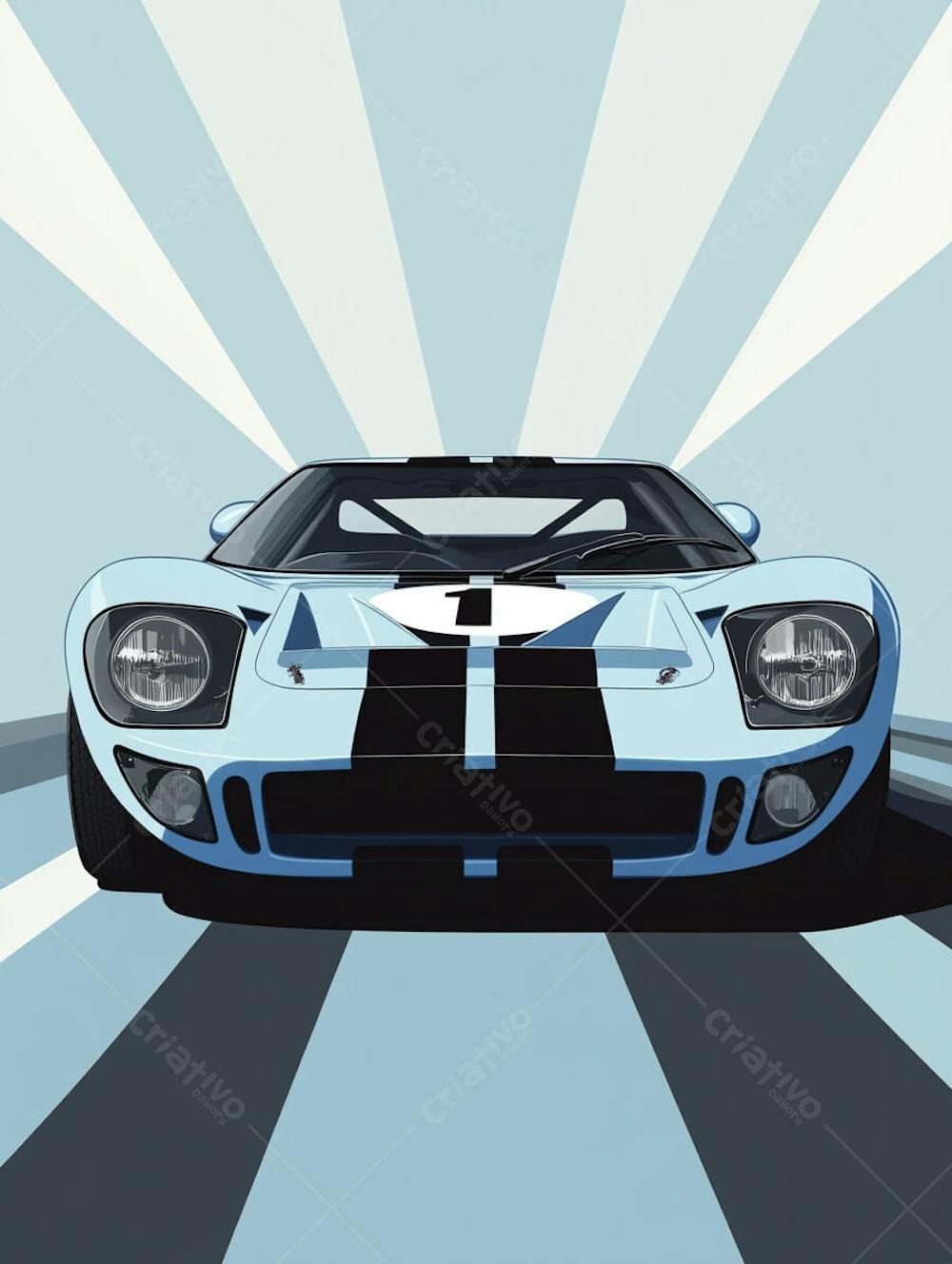 Carro esportivo clássico em arte minimalista com fundo azul