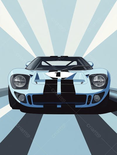 Carro esportivo clássico em arte minimalista com fundo azul
