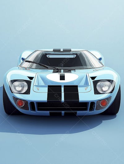 Carro esportivo clássico em arte minimalista com fundo azul