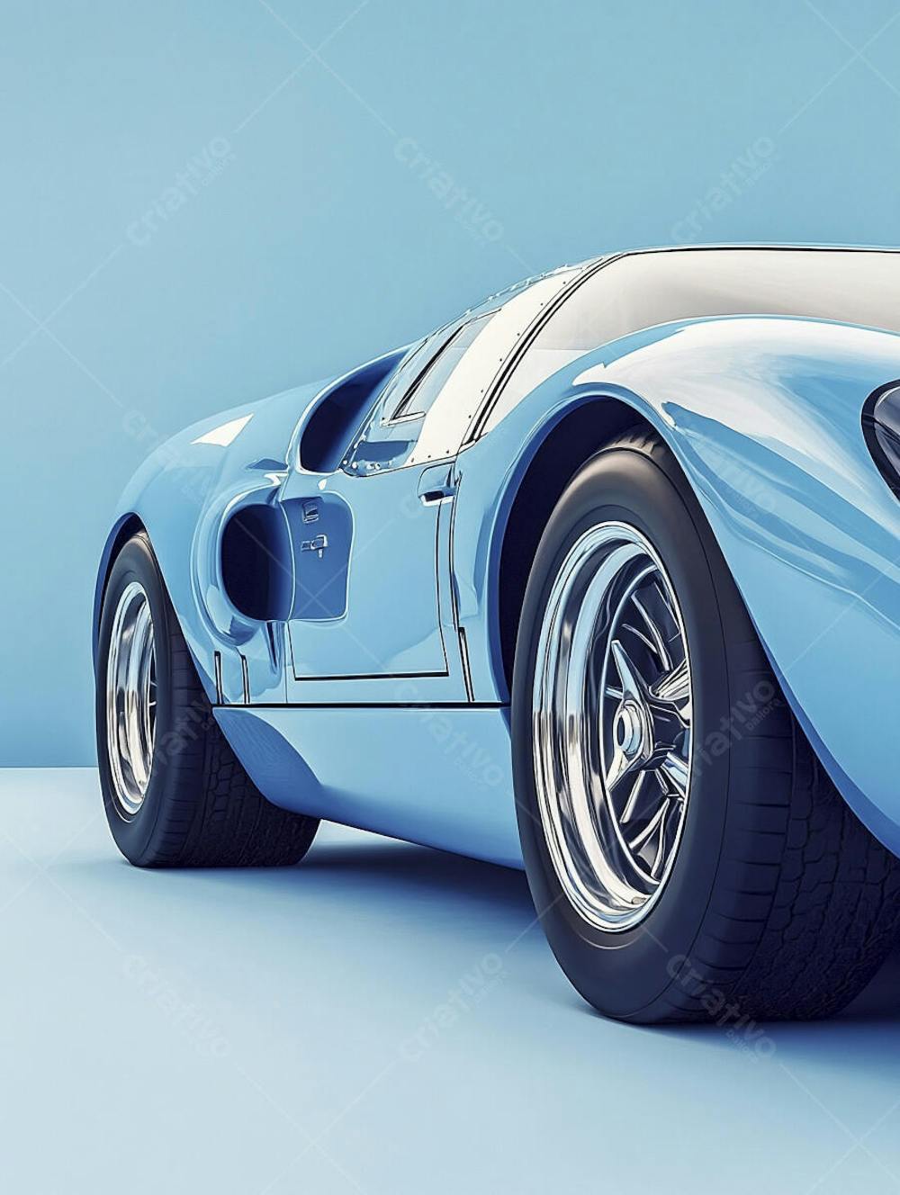 Carro esportivo clássico em arte minimalista com fundo azul