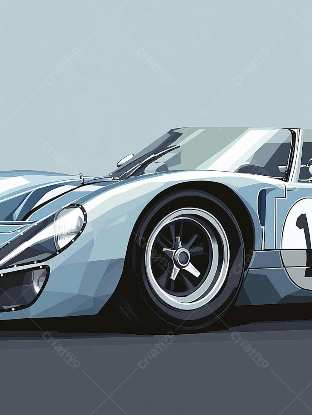 Carro esportivo clássico em arte minimalista com fundo azul