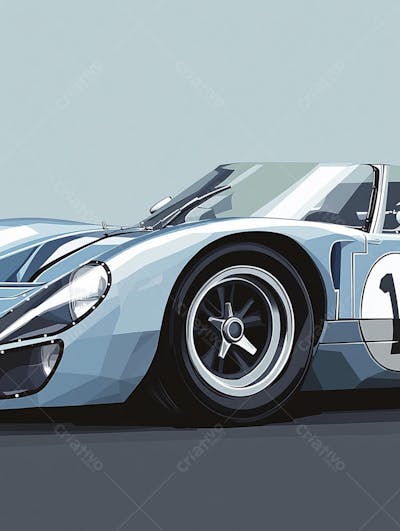 Carro esportivo clássico em arte minimalista com fundo azul