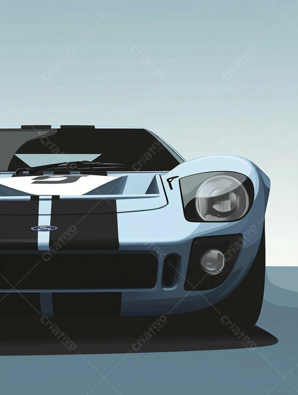 Carro esportivo clássico em arte minimalista com fundo azul