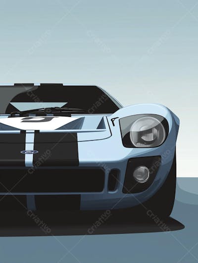 Carro esportivo clássico em arte minimalista com fundo azul