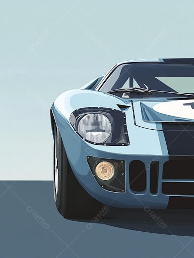 Carro esportivo clássico em arte minimalista com fundo azul