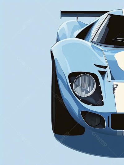 Carro esportivo clássico em arte minimalista com fundo azul