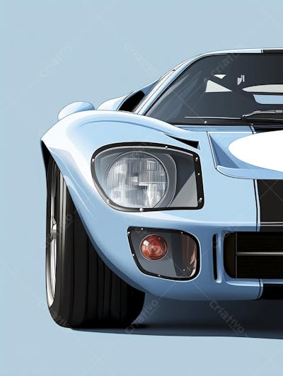 Carro esportivo clássico em arte minimalista com fundo azul