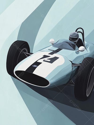 Carro esportivo clássico em arte minimalista com fundo azul