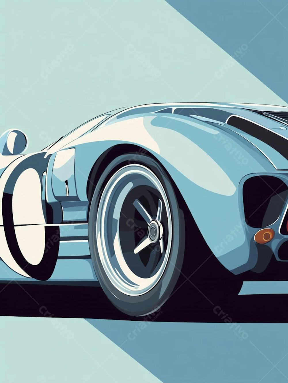 Carro esportivo clássico em arte minimalista com fundo azul