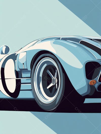 Carro esportivo clássico em arte minimalista com fundo azul