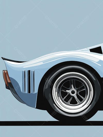 Carro esportivo clássico em arte minimalista com fundo azul