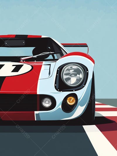 Carro esportivo clássico em arte minimalista com fundo azul