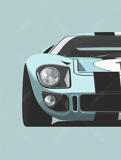 Carro esportivo clássico em arte minimalista com fundo azul
