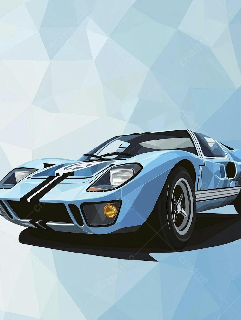 Carro esportivo clássico em arte minimalista com fundo azul
