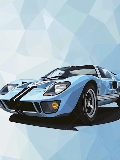 Carro esportivo clássico em arte minimalista com fundo azul