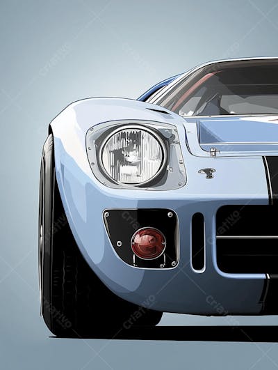 Carro esportivo clássico em arte minimalista com fundo azul