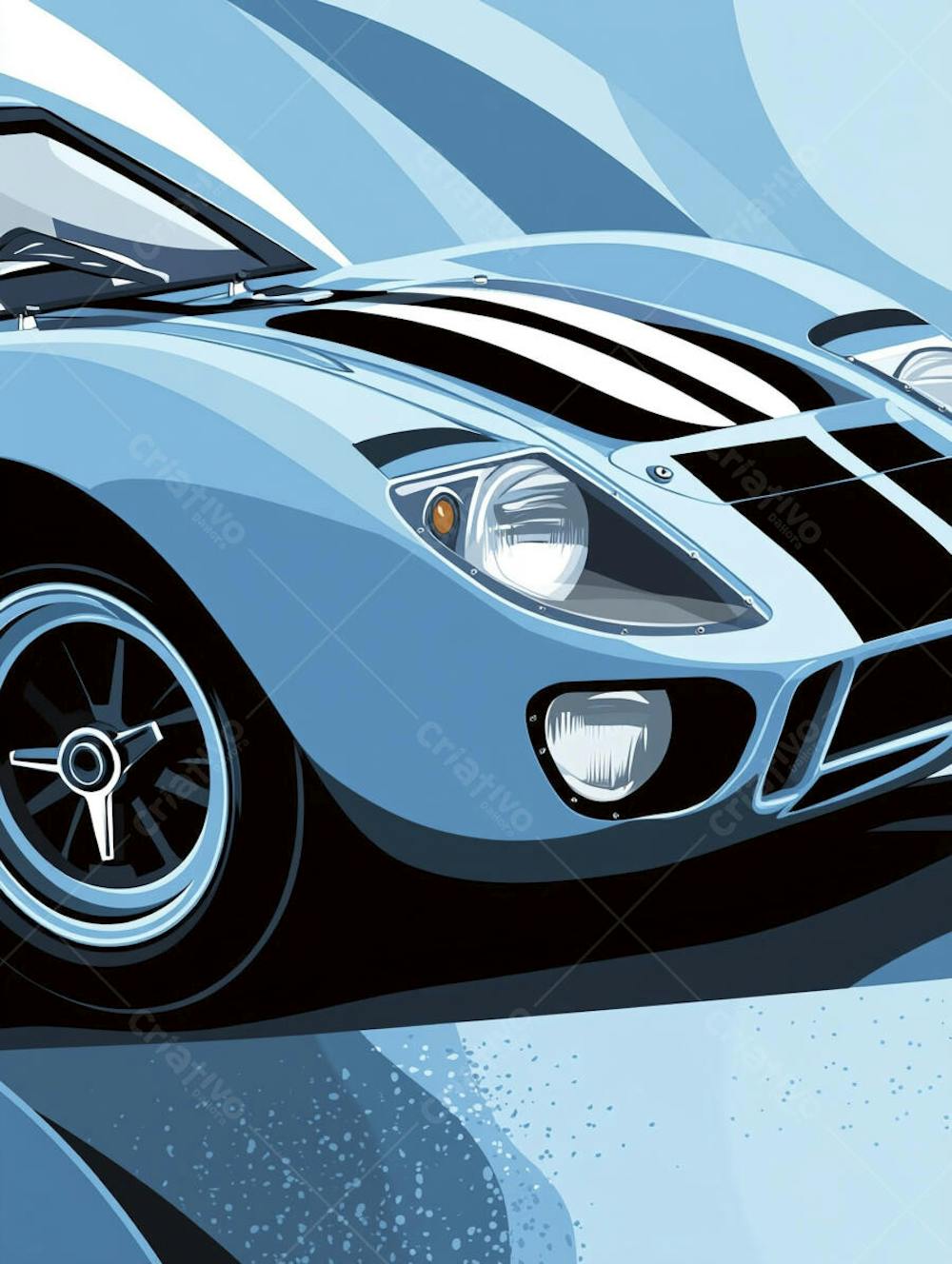 Carro esportivo clássico em arte minimalista com fundo azul