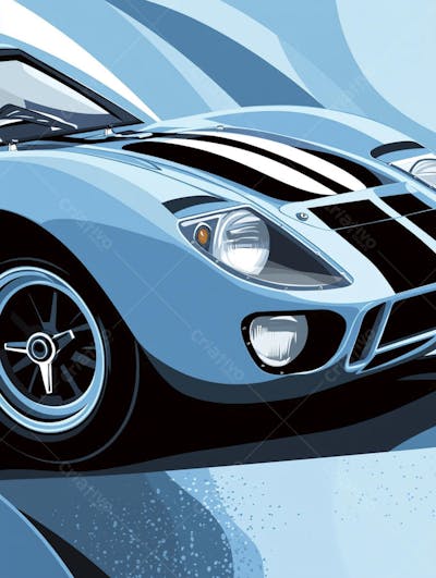 Carro esportivo clássico em arte minimalista com fundo azul