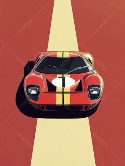 Carro esportivo clássico em arte minimalista com fundo amarelo e vemelho
