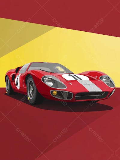 Carro esportivo clássico em arte minimalista com fundo amarelo e vemelho