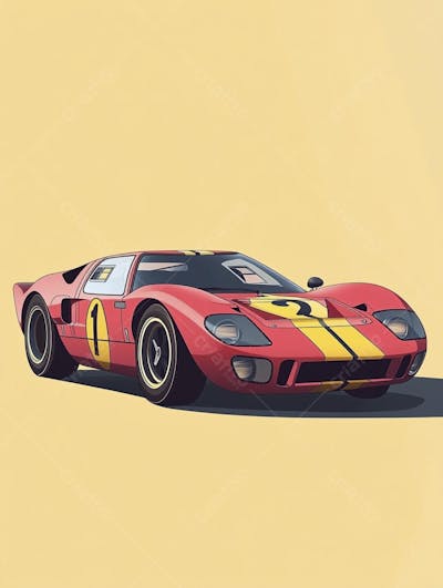 Carro esportivo clássico em arte minimalista com fundo amarelo e vemelho