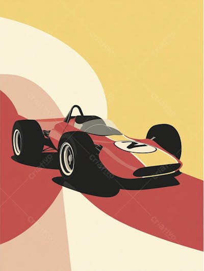 Carro esportivo clássico em arte minimalista com fundo amarelo e vemelho