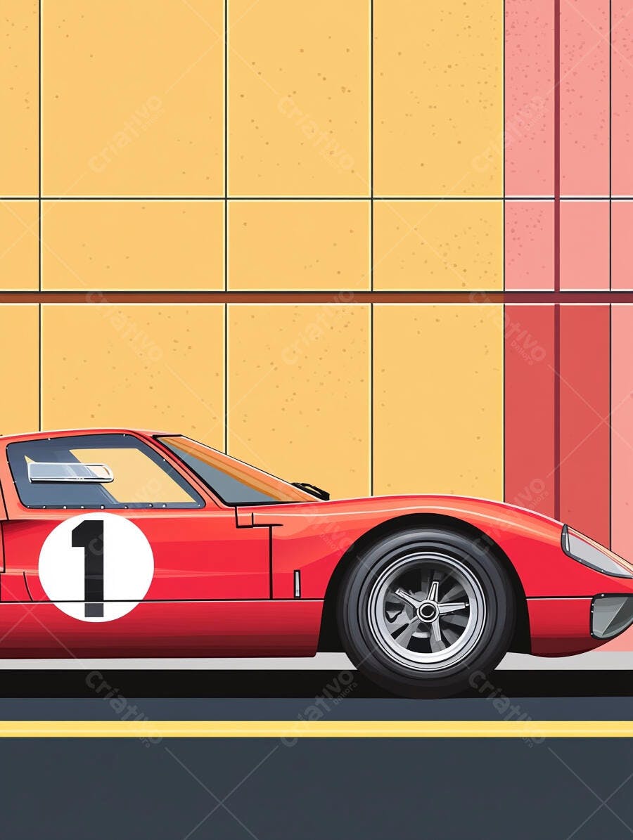 Carro de corrida vermelho número 1 em garagem