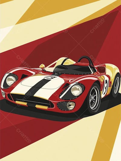 Carro esportivo clássico em arte minimalista com fundo amarelo e vemelho