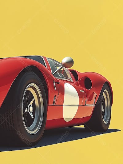 Carro esportivo clássico em arte minimalista com fundo amarelo e vemelho