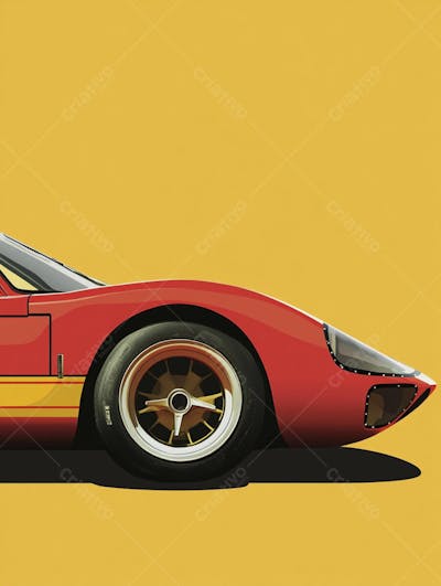 Carro esportivo clássico em arte minimalista com fundo amarelo e vemelho