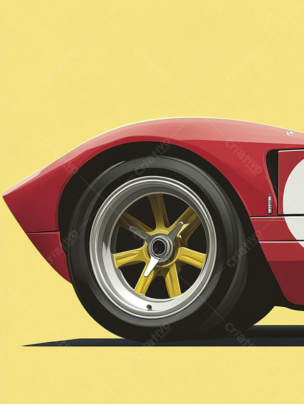 Carro esportivo clássico em arte minimalista com fundo amarelo e vemelho